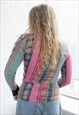 VINTAGE 80'S MULTICOLOUR PATTERNED WRAP STYLE STRETCHY TOP