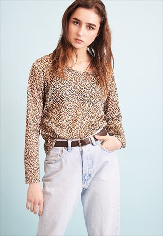 90'S RETRO ANIMAL PRINT KITSCH SHEER MESH TOP BLOUSE