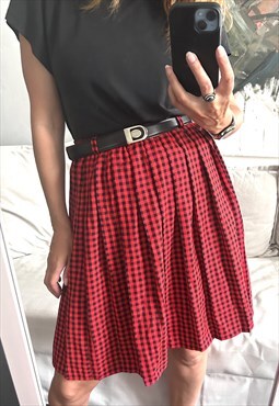 Red Plaid Pleated Skirt - S