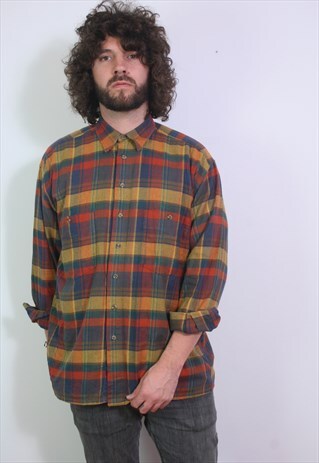 VINTAGE FLANNEL THICK CHECK SHIRT , LARGE