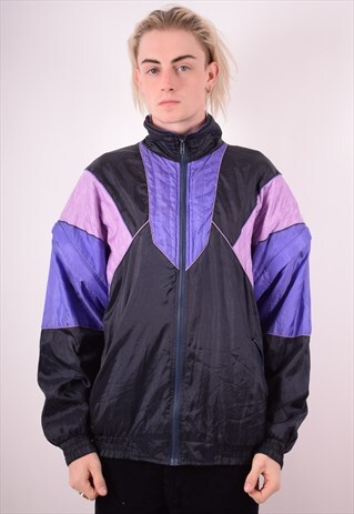 MENS VINTAGE TRACKSUIT TOP JACKET LARGE PURPLE 90S
