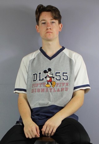 VINTAGE DISNEYLAND T-SHIRT IN GREY WITH EMBROIDERED LOGO. SI