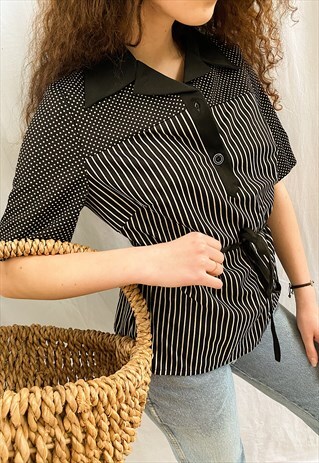 VINTAGE 60S POLKA DOT MOD PARISIAN LONGLINE TUNIC BLOUSE TOP