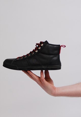 VINTAGE LEATHER FLEECE LINED FRED PERRY HI TOP TRAINERS