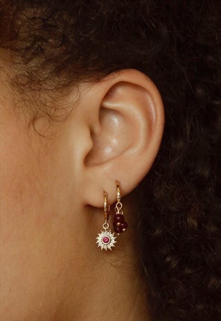 GOLDEN RUBY SUN HOOPS EARRINGS