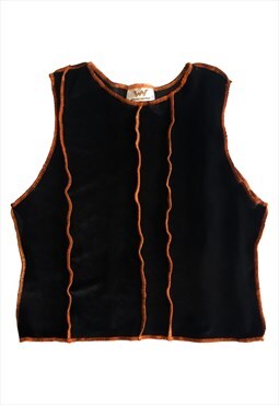 Deadstock stretch velvet tank top - Black & Orange