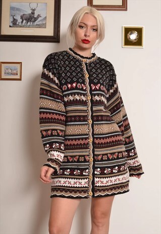 cardigan knit 80s asos marketplace knitwear patterned festive brown dress