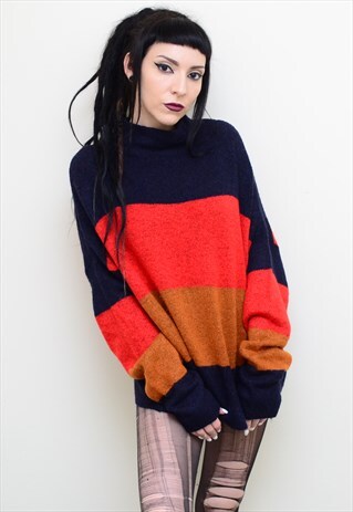 VINTAGE 90'S GRUNGE STRIPED KNITTED PATTERNED JUMPER