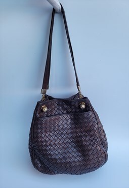 Vintage Bottega Veneta Brown Leather Intrecciato Woven Bag