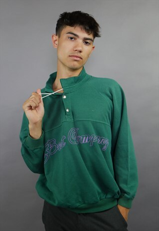 FOREST GREEN BEST COMPANY SPELL OUT 1/4 ZIP SWEATSHIRT
