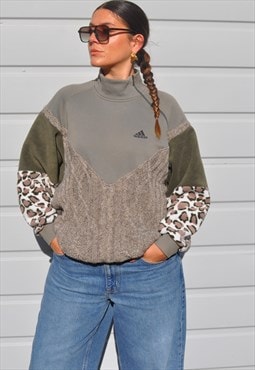 90's vintage adidas zip neck reworked aran knit sweatshirt