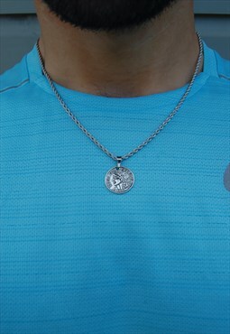 Womens Mens Silver Coin Charm Necklace