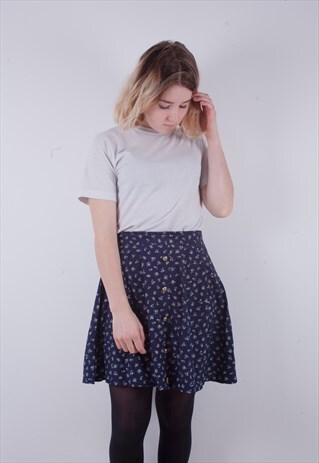 VINTAGE A-LINE BUTTON DOWN FLORAL MINI SKIRT