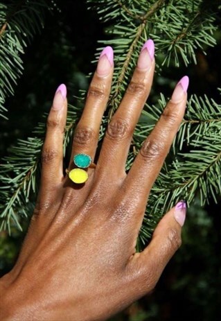 GREEN YELLOW AGATE DRUZY ADJUSTABLE GOLD RING
