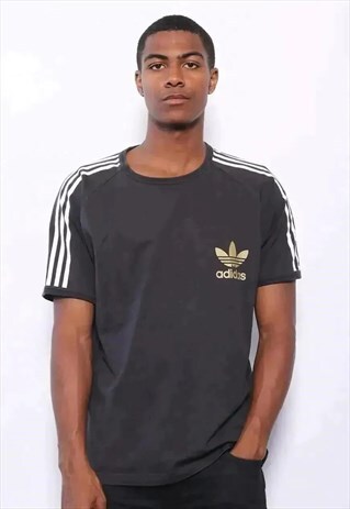 VINTAGE ADIDAS LOGO THREE STRIPE T-SHIRT BLACK