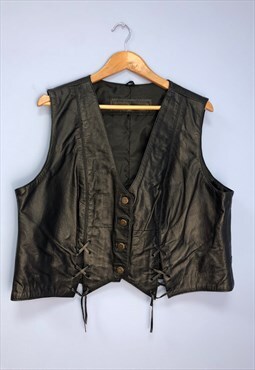 Vintage Biker Waistcoat Black Leather Western 