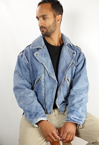VINTAGE DENIM JACKET BLUE LINED MEN