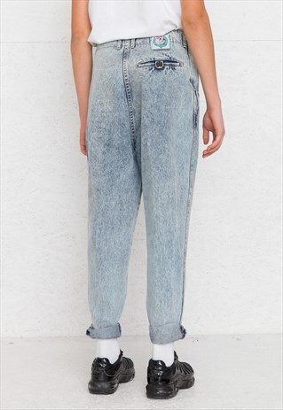 VINTAGE RETRO BLUE GOSSIP ACID WASHED DENIM JEANS