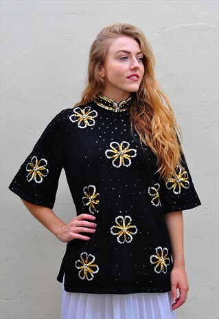 VINTAGE 1980'S WOOL EMBELLISHED SEQUIN BEADED TOP