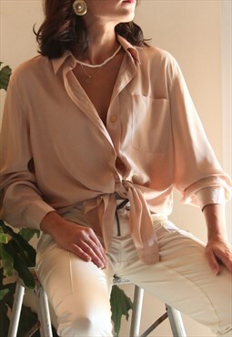 Vintage beige embroidered button down collar shirt,blouse