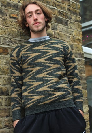 VINTAGE / 80'S / BROWN PATTERNED JUMPER