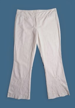 Vintage 90's Linen Cotton White Pants Flared Trousers