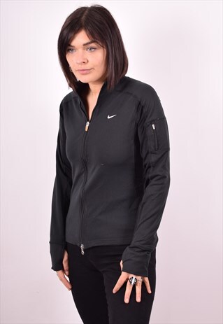 NIKE WOMENS VINTAGE TRACKSUIT TOP JACKET SMALL BLACK 90S