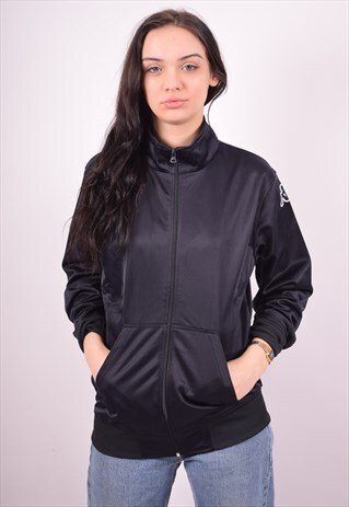 KAPPA WOMENS VINTAGE TRACKSUIT TOP JACKET LARGE BLACK 90'S