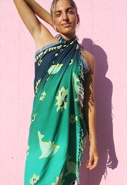 Beach Sarong in Blue & Green Print