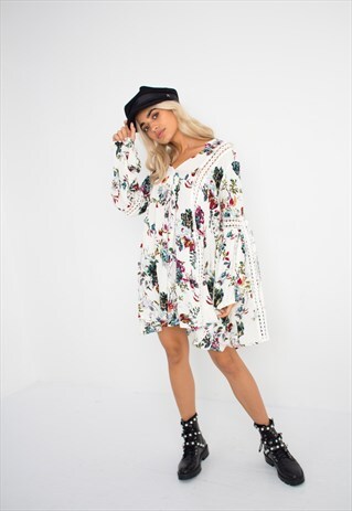 WHITE FLORAL SUMMER CROCHET SWING DRESS