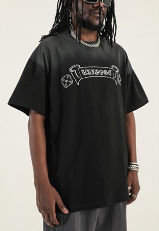 Black Graphic Cotton oversized T shirt tee