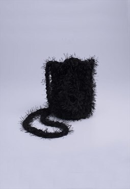 Fluffy black crossbody phone case pouch