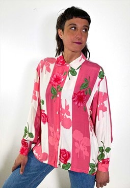 Vintage 90s floral stripped pink shirt 