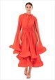 RUFFLE HEM AND SLEEVES OVERSIZED DRESS IN ORANGE