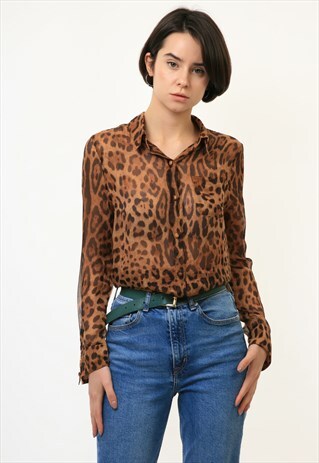 80S SETA ANIMAL PRINT PATTERN BUTTONS UP BLOUSE 3646