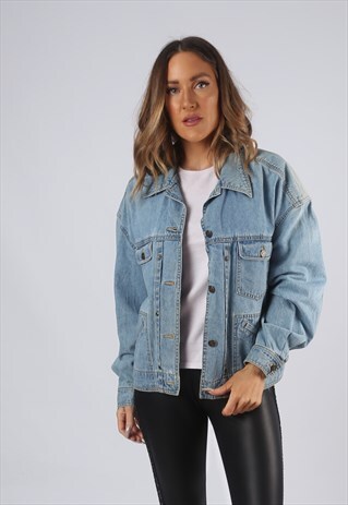 VINTAGE DENIM JACKET OVERSIZED FITTED UK 14 LARGE (O1Q)