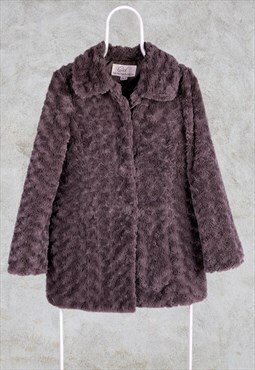 Vintage Brown Lucid Faux Fur Coat Women's UK 10
