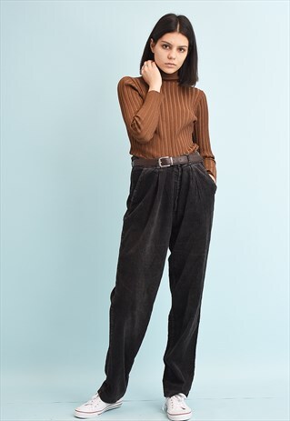 80'S RETRO CORDUROY REGULAR WAIST GRUNGE TROUSERS