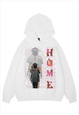 King print hoodie psychedelic pullover Gothic top in white