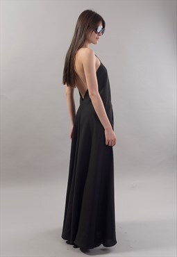 Black Kaftan Maxi Black Linen Dress Open back dress F1799