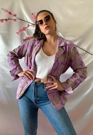 VINTAGE 90S PINK FLORAL PATTERN LINEN JACKET
