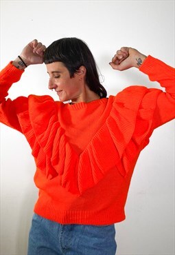 Vintage y2k orange shocking ruffled jumper 