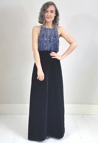 VINTAGE 70'S BLACK VELVET MAXI SKIRT