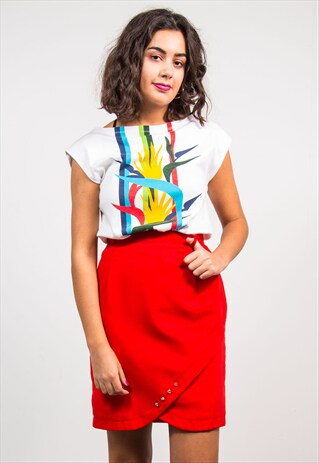VINTAGE 80'S WHITE ABSTRACT DETAIL VEST TOP T-SHIRT