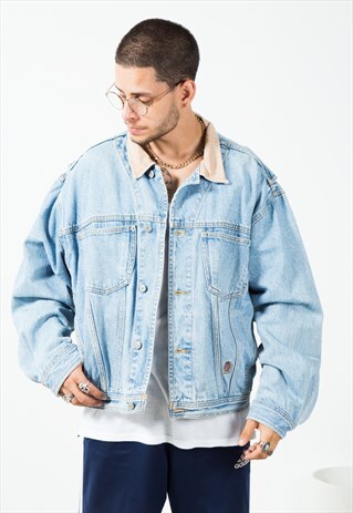 VINTAGE TOMMY HILFIGER DENIM CONTRAST COLLAR JACKET / S1695