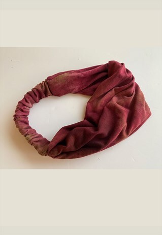 HEADBAND TIE DYE PRINT MAROON ELASTICATED WIDE HEADBAND