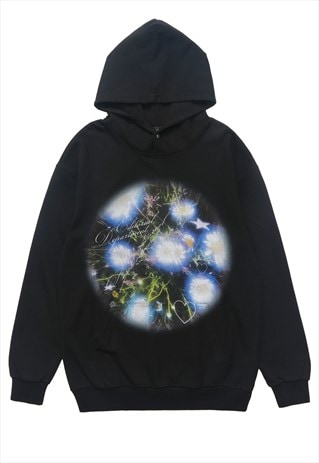 Psychedelic hoodie floral pullover flower print jumper black