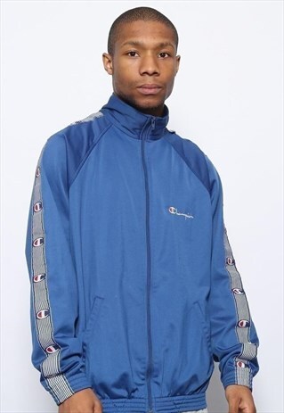 VINTAGE CHAMPION TAPE LOGO TRACK JACKET BLUE