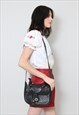 70'S VINTAGE BAG LADIES BLACK HIPPY FOLK TOOLED SADDLE 