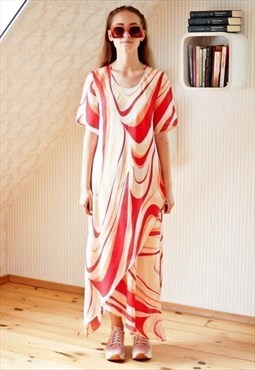 Red and orange stripe two layer dress